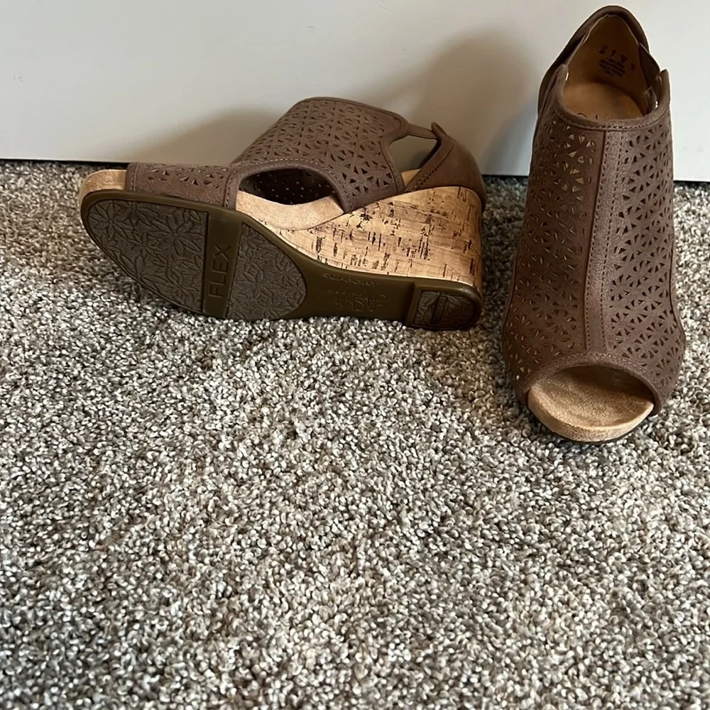 Peep-Toe Laser-Cut Brown Women's Booties